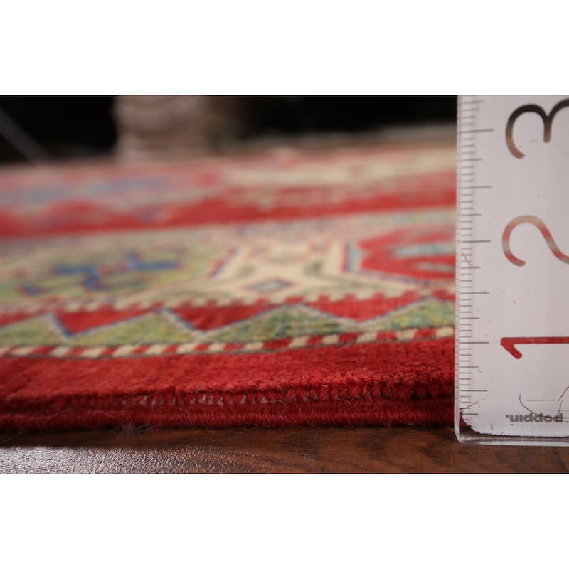 Geometric Kazak Oriental Rug Hand-Knotted Traditional Wool Carpet - 6'7" x 9'0"