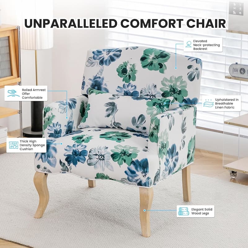 EROMMY Floral Accent Chair for Living Room, Upholstered Wingback Armchair with Pillow.
