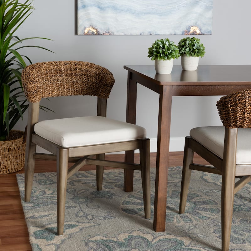 Chloe Modern Bohemian Walnut Brown Finished Mahogany Wood and Natural Rattan Dining Chair