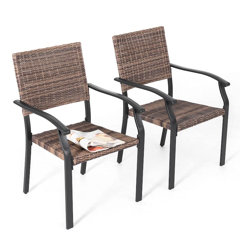 Outdoor Patio Iron Dining Chairs, All-Weather Wicker Material, Black
