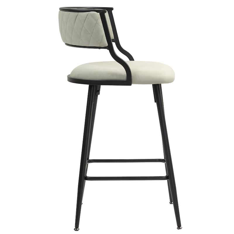 Counter Height Bar Stools Set of 2, Kitchen Island Counter Bar Stool with Curved Back & Metal Legs, Modern Upholstered Bar Chair