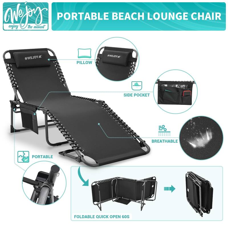 Outdoor Folding Chaise Lounge Chair for Outside, Patio, Beach, Poolside ...
