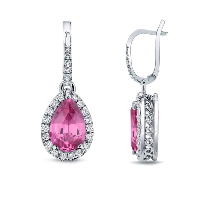 Auriya 14k Gold 2ct Pear-cut Pink Sapphire Halo Diamond Dangle Earrings 2/5ct TDW - White
