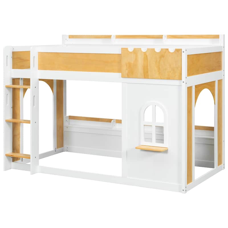 Loft Bunk Bed with Storage Shelves, Window and Two Doors by Harper&Bright Designs