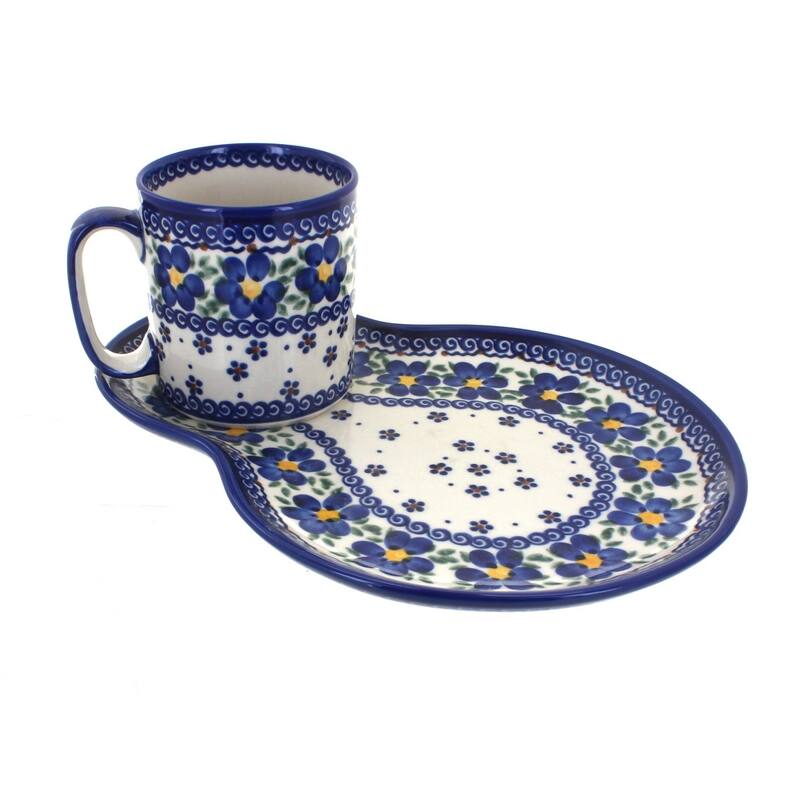 Blue Rose Polish Pottery 209-55 Vena Breakfast Plate & Mug - Spring Blossom