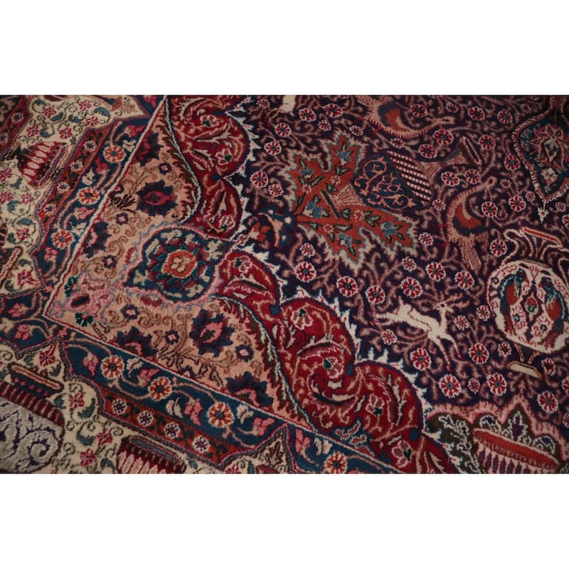 Hand Knotted Oriental 100% Wool Carpet Traditional Floral Navy Blue & Blues Kashmar Area Rug - 12' 10'' X 9' 4''