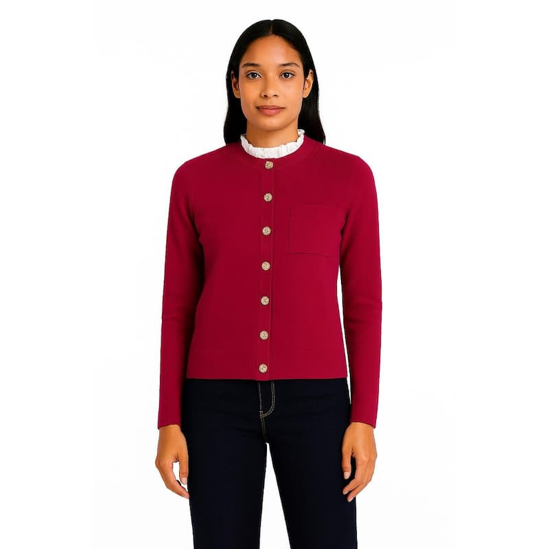 Nanette Lepore Women's Knit Cardigan with Ruffle Collar - S - Merlot
