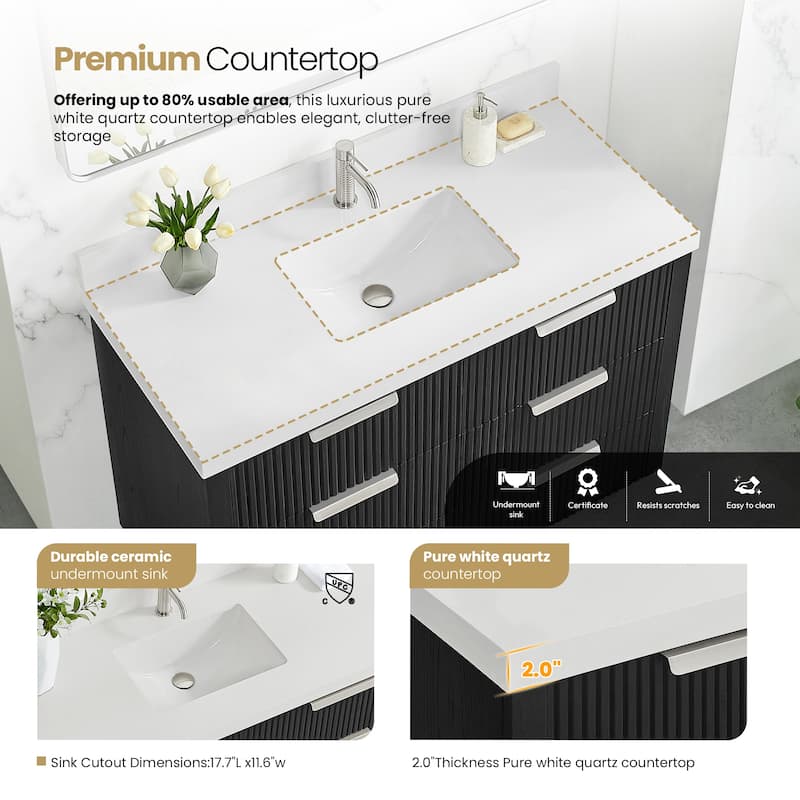 Santarem Single Vanity with Pure White Quartz Stone Top without Mirror