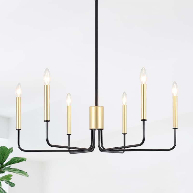 Modern 6-Light Simple Candle Chandelier for Kitchen Island, Living Room, Bedroom, Foyer - Black+SprayGold