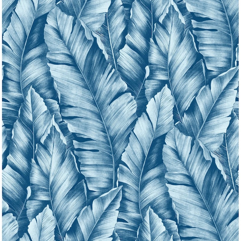 NextWall Baha Banana Leaves Peel and Stick Wallpaper - 20.5 in. W x 18 ft. L - Regatta Blue