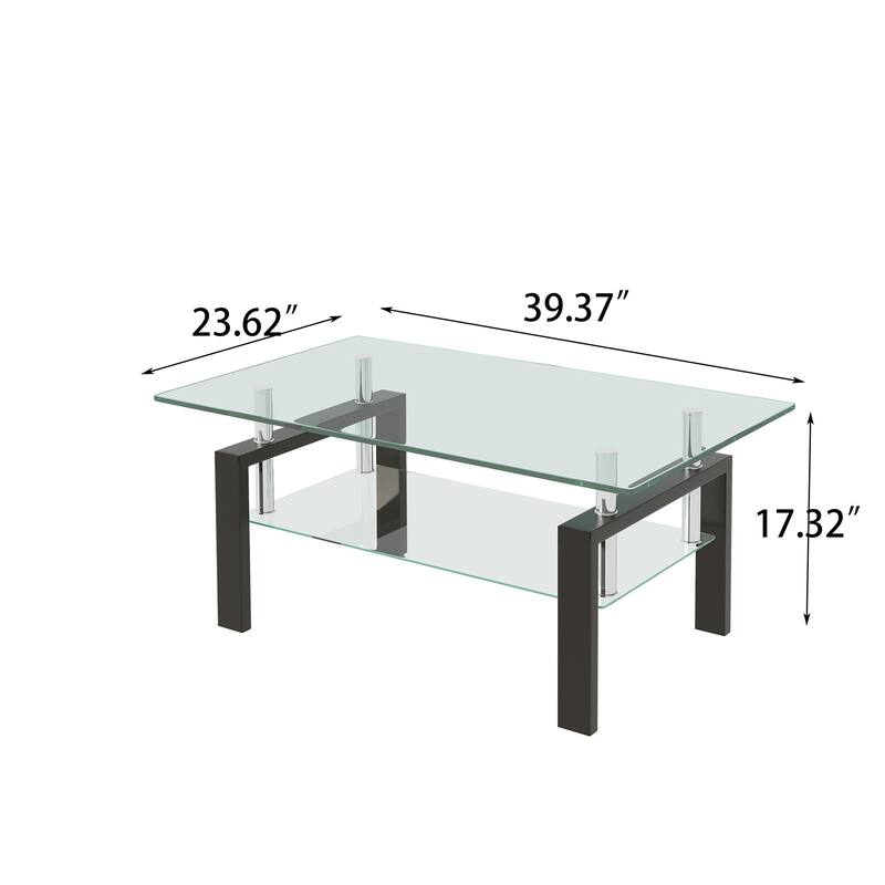 Tempered Clear Glass Coffee Table, 2-Layers Coffee Table