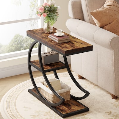 3-Tier End Table, Industrial Side Tables with 3 Storage Shelves