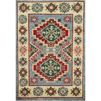 Light Blue Kazak Oriental Accent Rug Hand-Knotted Wool Carpet - 2'1" x 3'0"