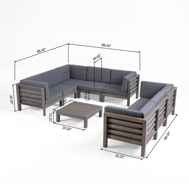 Oana Outdoor 9-Piece Acacia Wood Sectional Sofa Set with Coffee Table by Christopher Knight Home