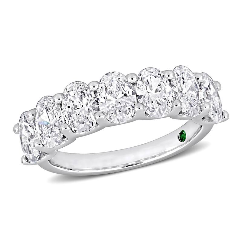 3ct TDW Oval Lab Grown Diamond and Created Emerald Semi Eternity Ring 14k White Gold