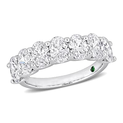 3ct TDW Oval Lab Grown Diamond and Created Emerald Semi Eternity Ring 14k White Gold