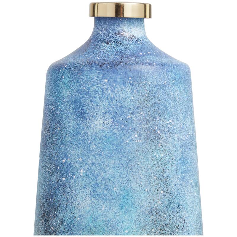 Blue Glass Galaxy Inspired Abstract Decorative Vase with Gold Top
