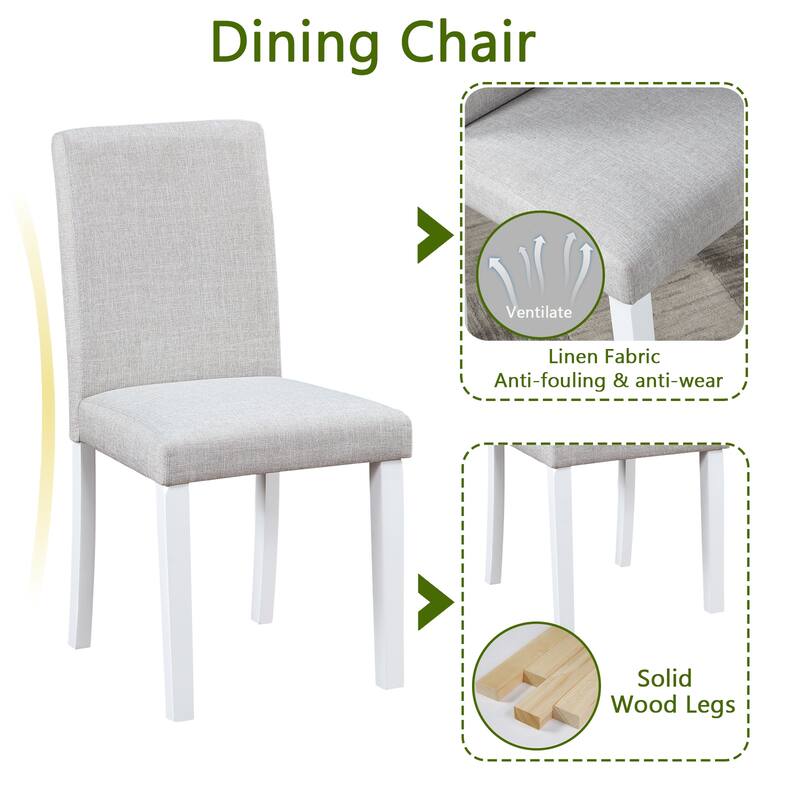 5-Piece, Modern Dining Table Set with Crystal Decorations and 4 Dining Chairs, for Kitchens and Dining Rooms, White