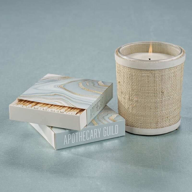 Sea Salt & Coastal Mist Scented Candle in Natural Raffia Basket w/ Leather Trim