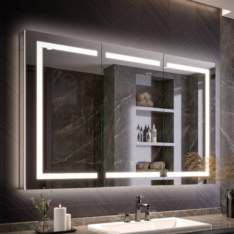 Modland 48"-72"W x 36"H Lighted Bathroom Medicine Cabinet with Backlit & Frontlit Modes,Anti-Fog - 54x36 - Triple Door