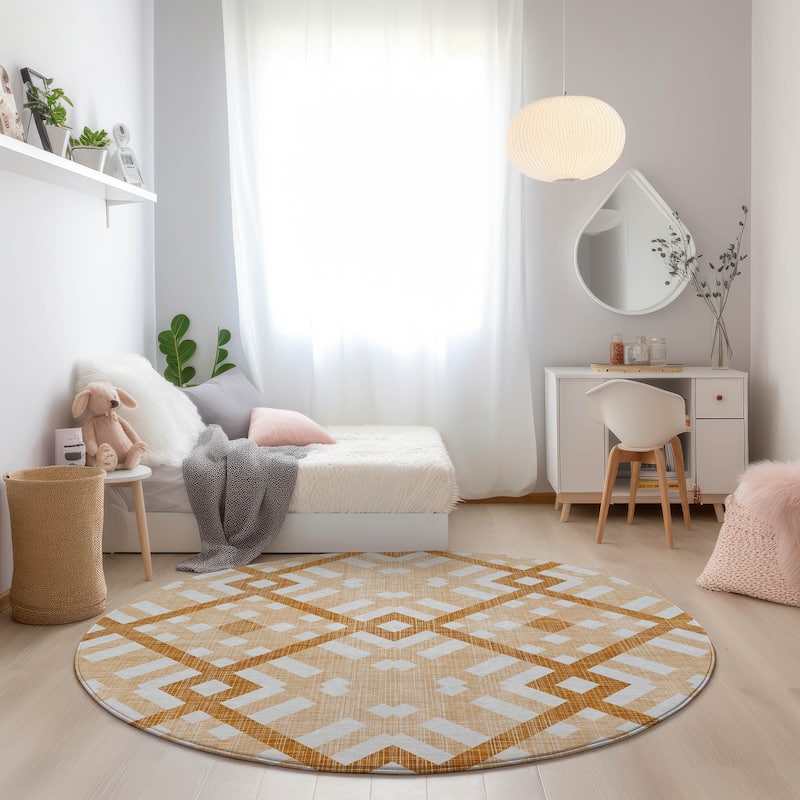 Machine Washable Indoor/ Outdoor Chantille Trellis Modern Rug - Peach - 8' x 8'