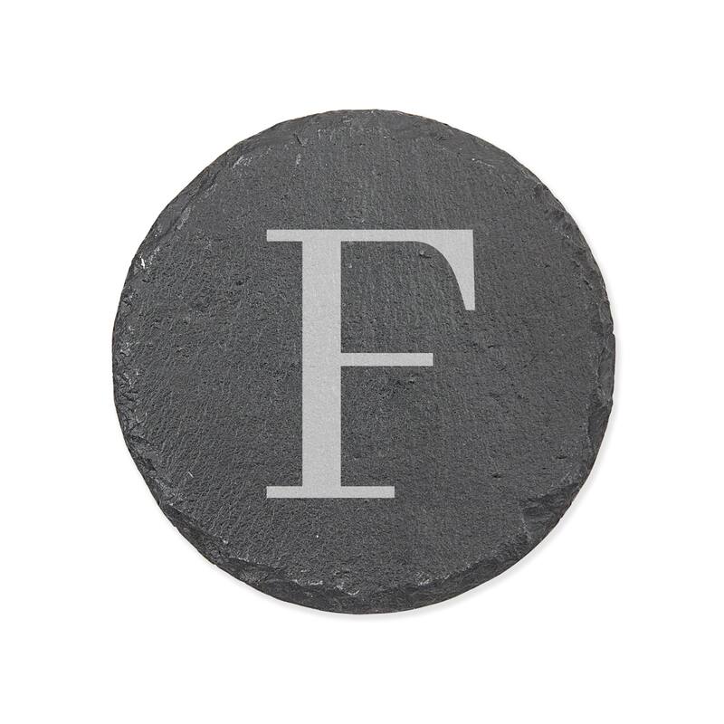 Personalized Letter Round Slate Coaster - 1 piece - F - Slate