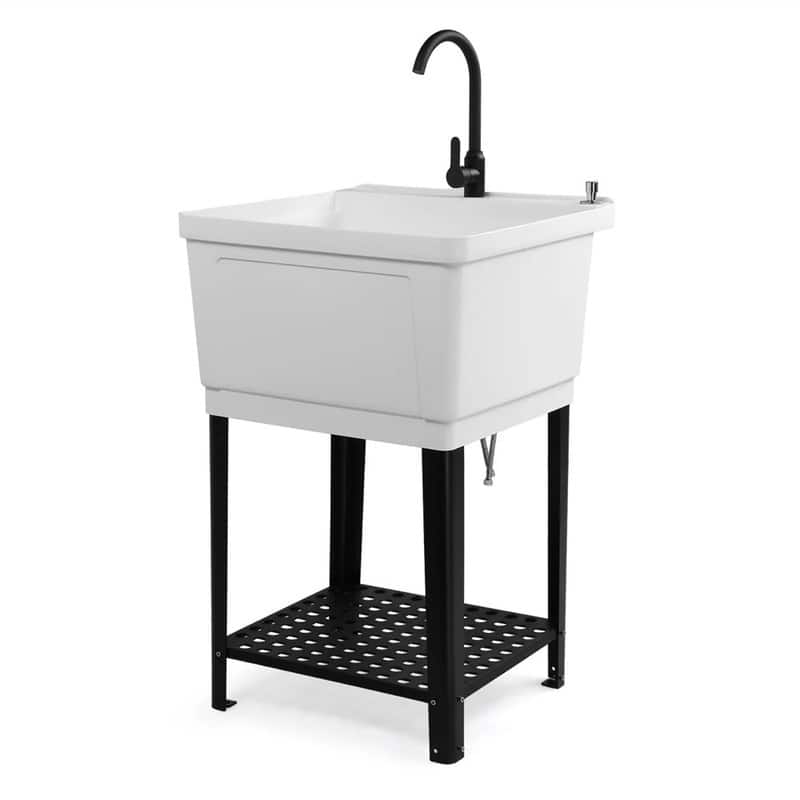 Plastic Utility Sink Freestanding with Storage Shelf