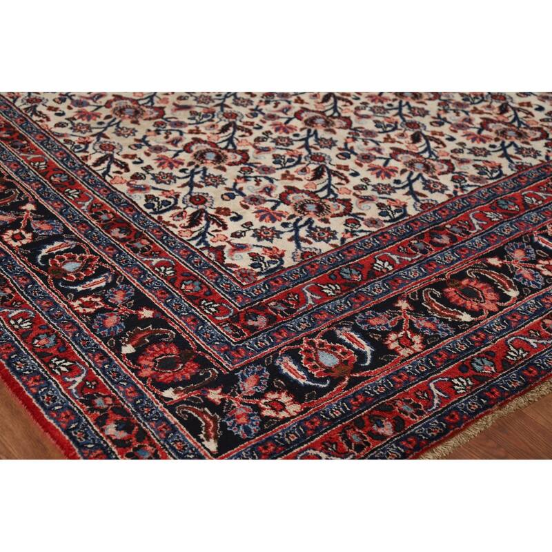 Vegetable Dye Floral Mashad Antique Persian Wool Carpet - 6'7" x 10'2"
