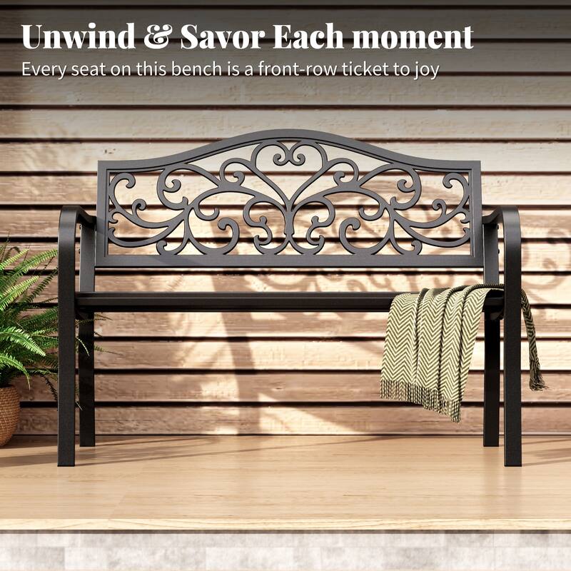 MAISON ARTS 43 Inch Cast Iron Steel Frame Outdoor Garden Bench