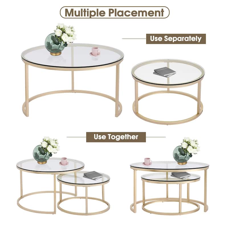 MCombo Modern Round Nesting Coffee Table Set of 2 for Living Room, MDF ...
