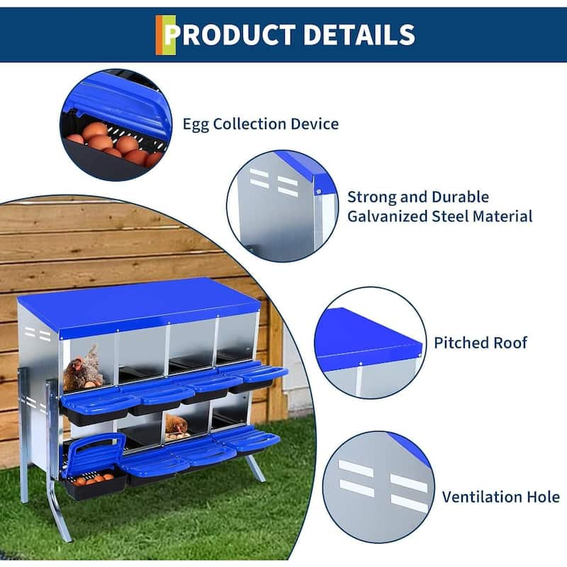 8-Hole Metal Chicken Nesting Box or Easy Cleaning with Legs