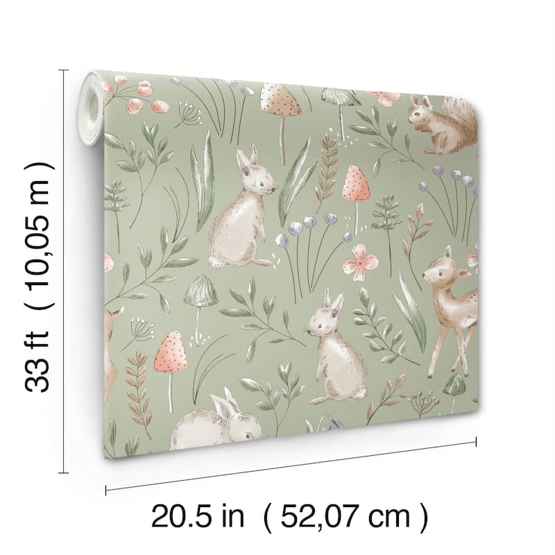 Advantage Forest Animals Sage Whimsical Wallpaper