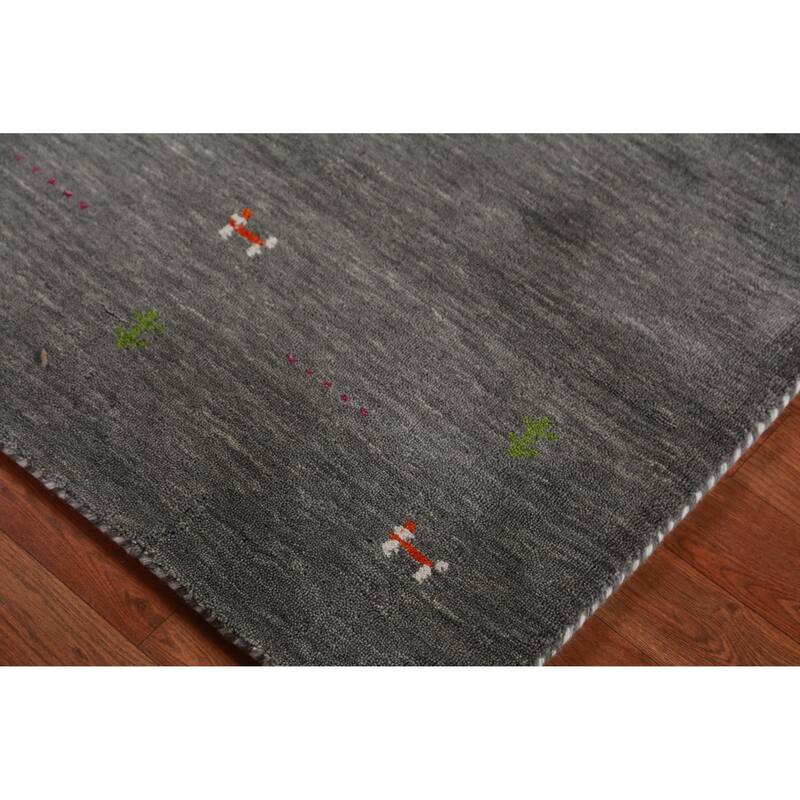 Hand Knotted Oriental 100% Wool Carpet Tribal Animal Pictorial Greys & Charcoal Gabbeh Area Rug - 4' 10'' X 3' 0''