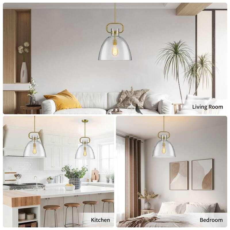 Starskys 1-Light Large Pendant Light with Bowl-Shaped Clear Glass Shade
