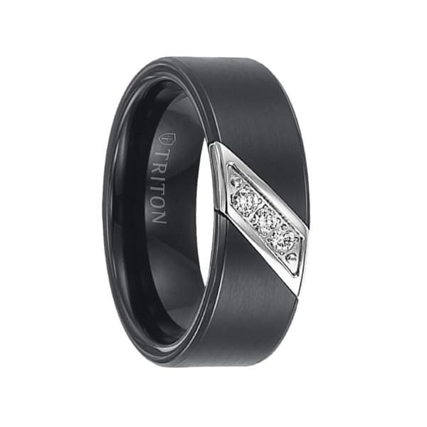 Rolf Flat Black Satin Diamond Setting Tungsten Wedding Ring By Rolf Flat Black Satin Diamond Setting Tungsten Wedding Ring By Triton Rings 8mm