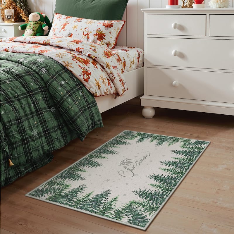 Mcow Holiday Cheer Collection Machine-Washable Christmas Entry Rug