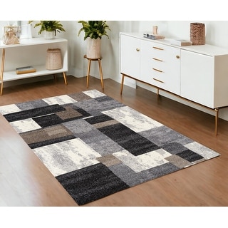 4feet x 6feet Gray Black and Brown Abstract Geometric Area Rug - Bed ...