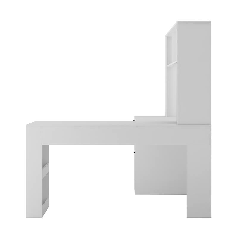 Modern Corner Desk L Shaped Computer Desk Study Table Writing Desk Gaming Desk with Bookcase and Charger for Bedroom