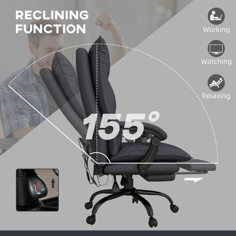 Modern Office Chair Fashion Backrest Office Chair with 2 Pads Tilt Heating and Footrest, for Office, Gray