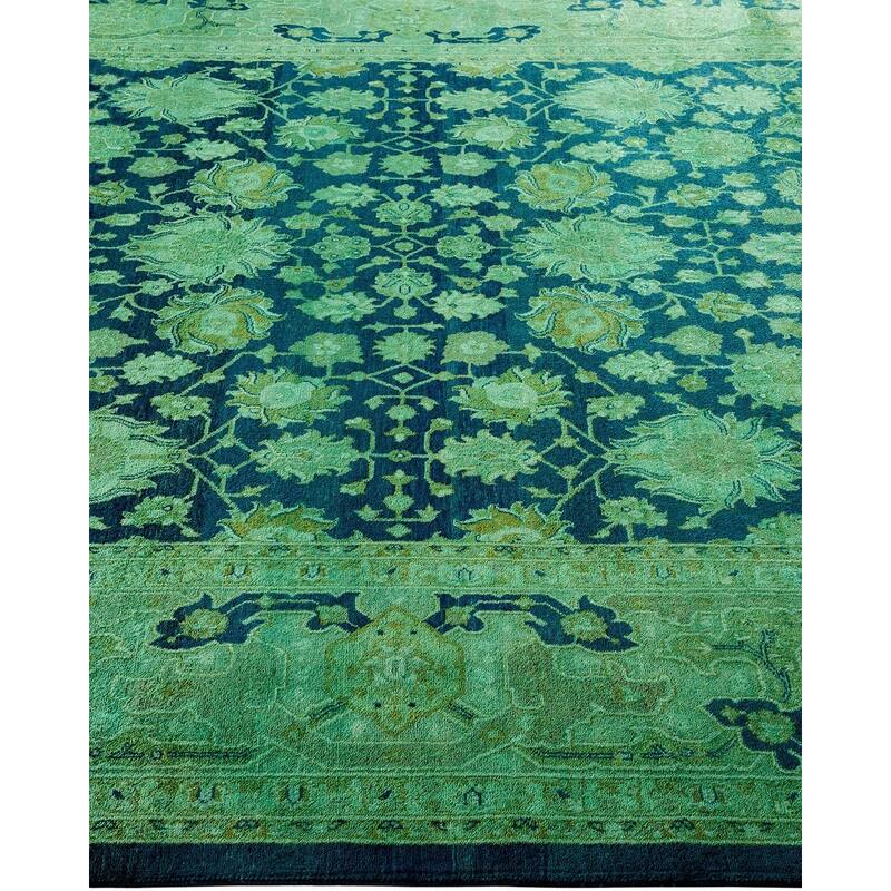 Overton Hand Knotted Wool Vintage Inspired Modern Contemporary Overdyed Green Area Rug - 6' 2" x 9' 2"
