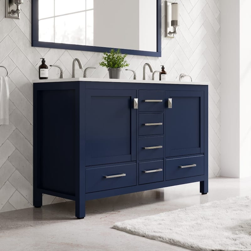 Aberdeen 48 in. Blue Double Sink Vanity with Carrara Quartz Top & Undermount Sinks
