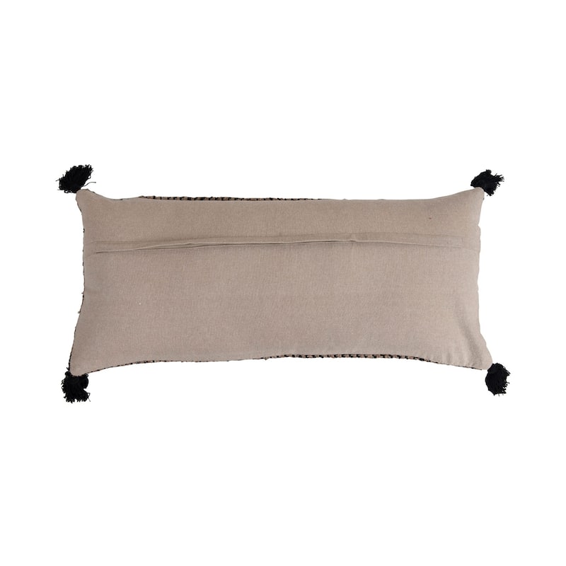 Woven Cotton Striped Lumbar Pillow with Chambray Back and Tassels