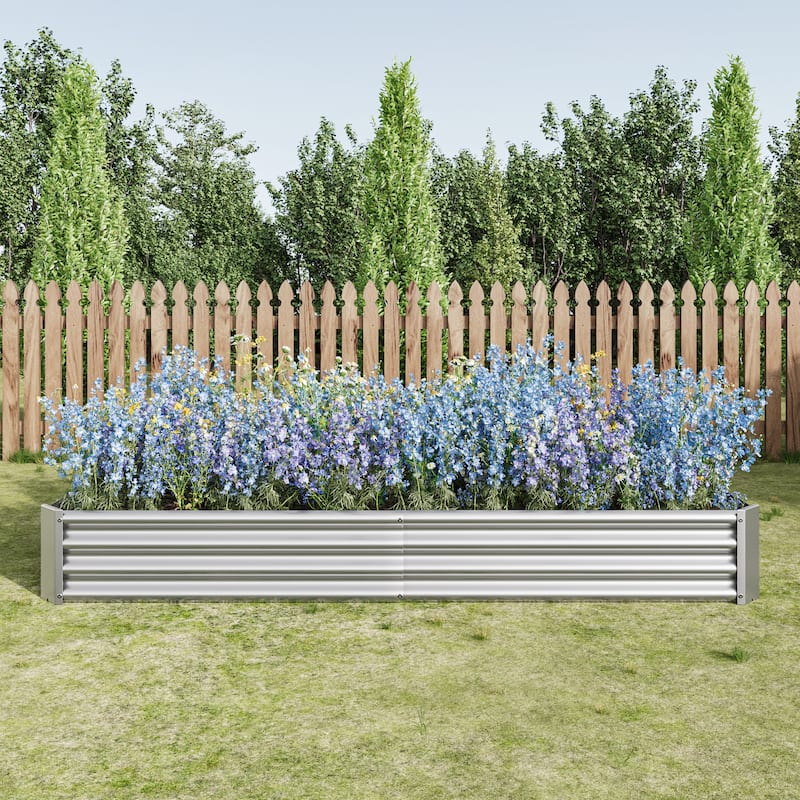 Metal Garden Bed,Rectangle Planter for Flowers Plants,Vegetables Herb - 7.6x3.7x0.98ft  - silver