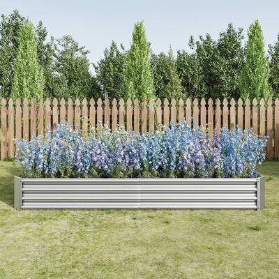 Silver Metal Raised Garden Bed Kit for Flower Planters, Vegetables Herb