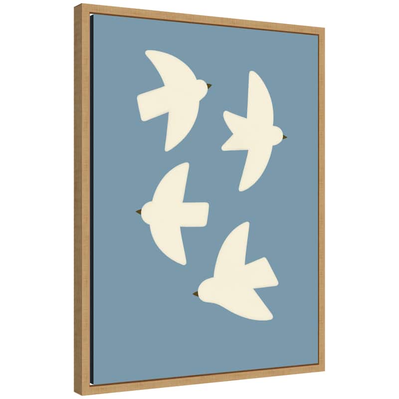 Kate and Laurel Minimalist Birds Poster Blue by Laura Moss Framed Canvas Wall Art Print - 18x24