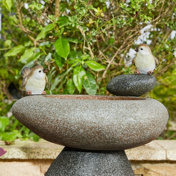Glitzhome 24 inch Outdoor 2 tier Faux Pebbles Polyresin Birdbath Fountain with Pump On Sale Bed Bath Beyond 31439563