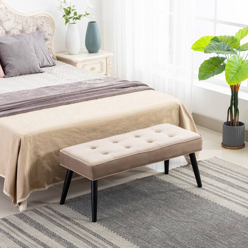Kipp Velvet Upholstered Button Tufted Bench Ottoman - Taupe