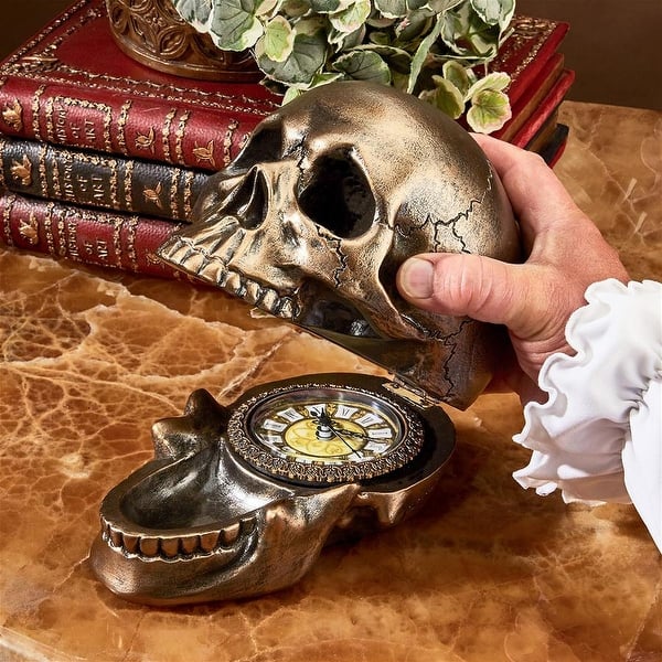 slide 2 of 8, Design Toscano Memento Mori Skull Clock