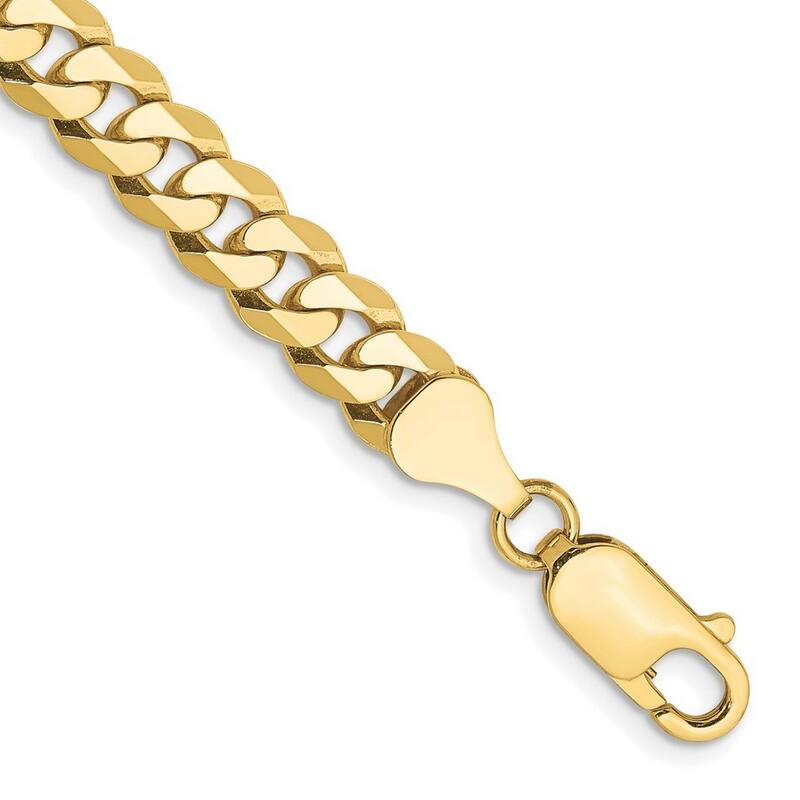 Curata 10k Yellow Gold 6.1mm Flat Beveled Curb Chain Bracelet
