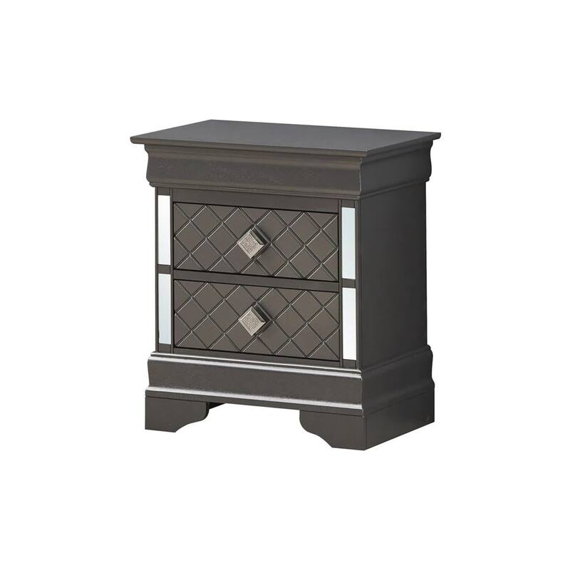 Metallic Black Nightstand 24x21x16 with Two Spacious Drawers, Compact Bedside Table for Bedroom Storage and Sleek Modern Look